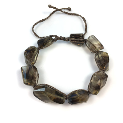 Smoky Quartz-Citrine Big Beads Gem Bracelet - Micro Macrame Bracelet