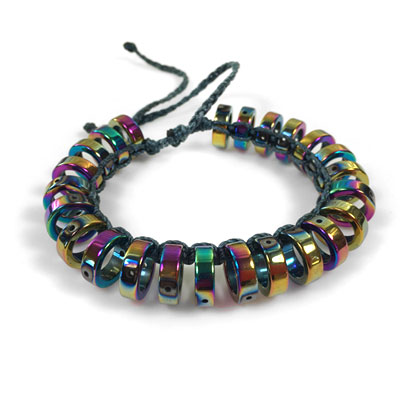 Rainbow Titanium Hematite 3D Ring Bracelet  - Marina - Micro Macrame Bracelet