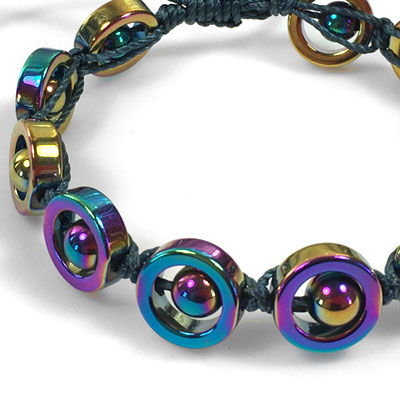 Rainbow Titanium Hematite Orb+Ring Bracelet  - Marina - Micro Macrame Bracelet