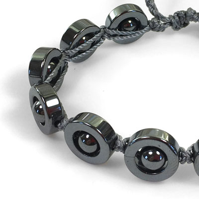 Hematite Orb+Ring Bracelet  - Grey - Micro Macrame Bracelet
