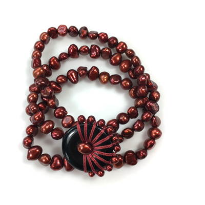 micro macrame cranberry freshwater pearl bracelet